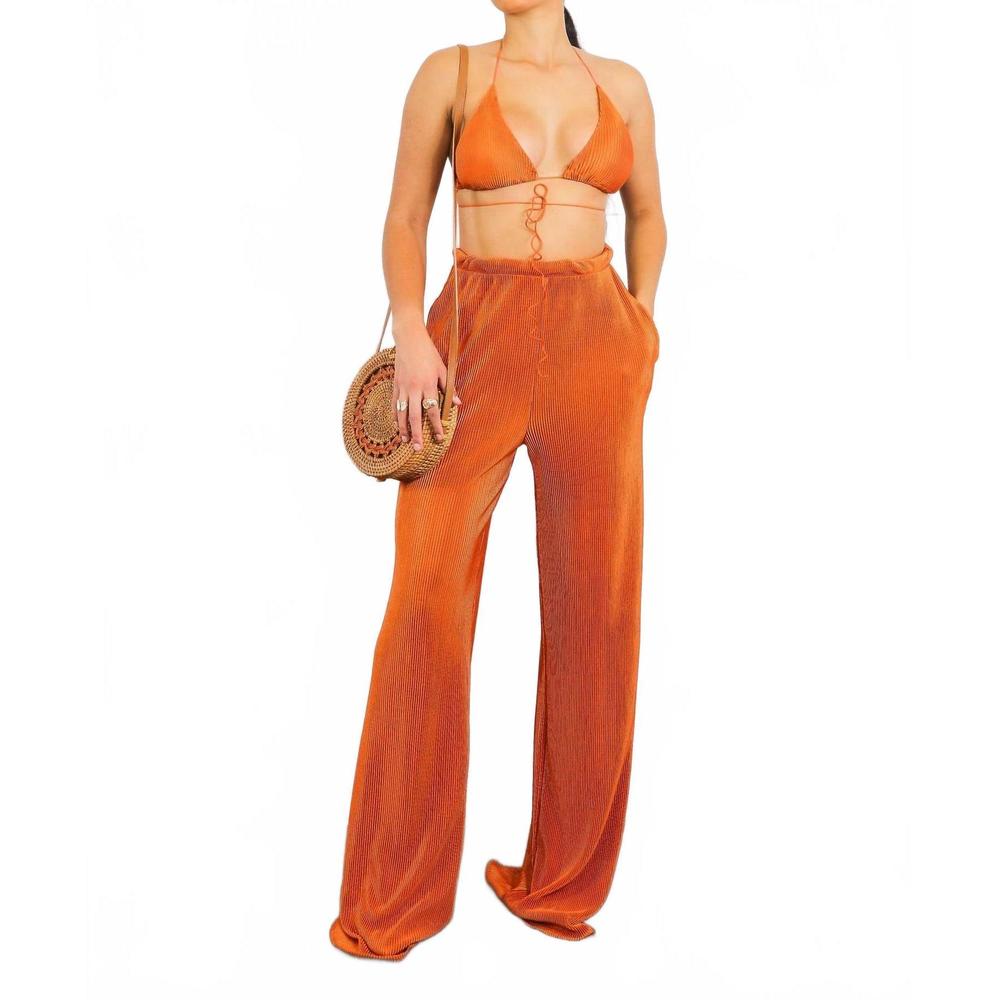 NEW SURELYMINE pleated vibes pant set in orange